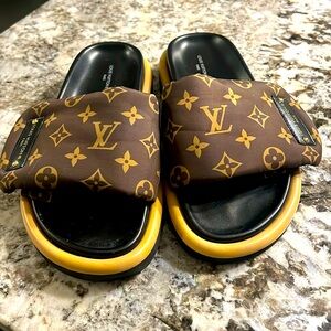 LV authentic women’s pillow comfort mule sandals monogram nylon